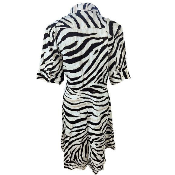 Ralph Lauren Shirt Dress 14 100% Linen Zebra Safari Print Waist Tie 3/4 Sleeve - Picture 5 of 11